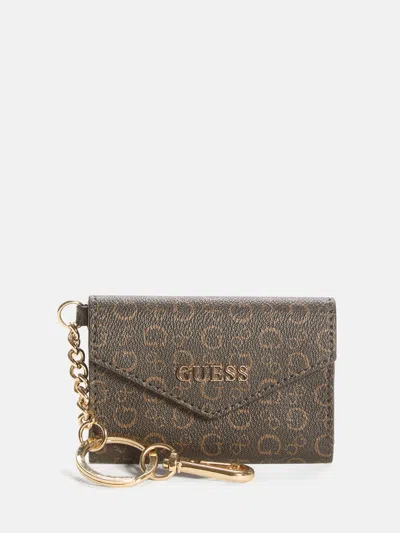 Guess Factory Eldoria Logo Envelope Keychain In Brown
