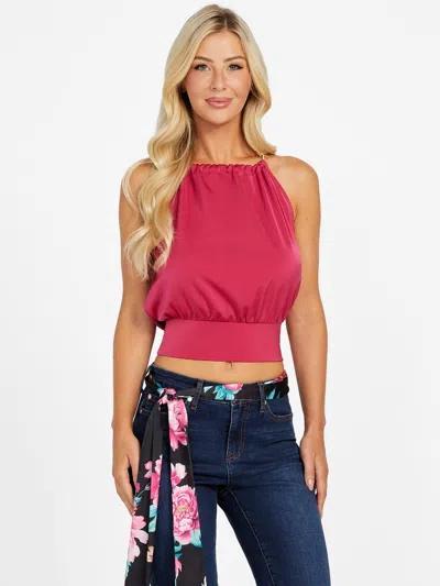 Guess Factory Eli Satin Halter Crop Top In Pink
