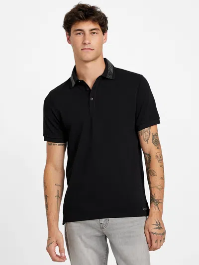 Guess Factory Emmanuel Rhinestone Polo In Black