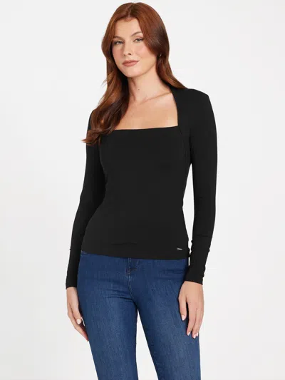Guess Factory Emmy Square-neck Top In Black