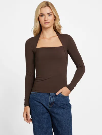 Guess Factory Emmy Square-neck Top In Brown
