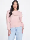 Guess Factory Erin Beaded Logo Sweater In Pink