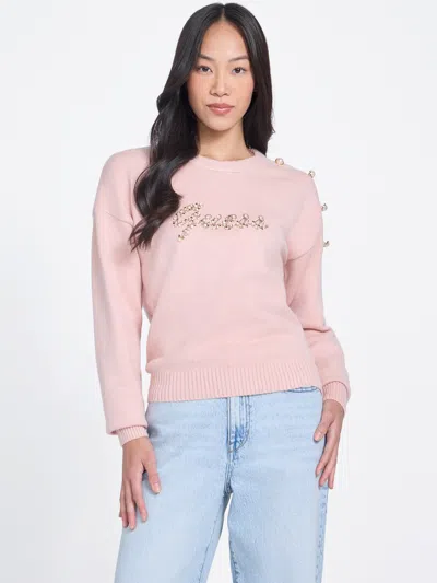 Guess Factory Erin Beaded Logo Sweater In Pink