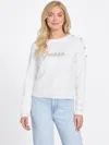 Guess Factory Erin Beaded Logo Sweater In White