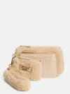 Guess Factory Faux-fur 3-piece Wristlet Set In Neutral