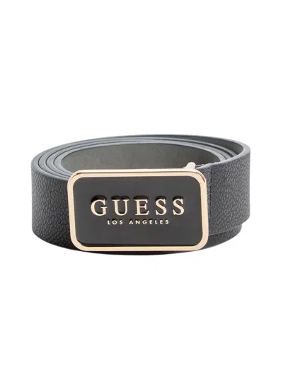 Guess Factory Faux-leather Enamel Logo Belt In Black