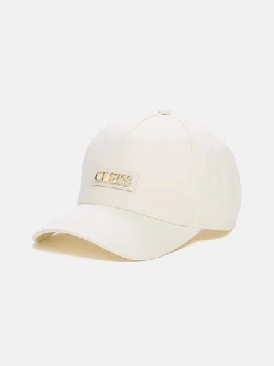 Guess Factory Faux-leather Logo Patch Baseball Hat In White