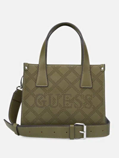 Guess Factory Forber Perforated Logo Mini Tote In Green