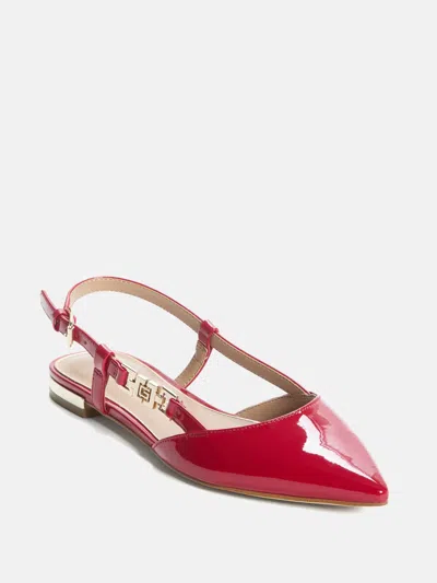 Guess Factory Franie Patent Faux-leather Flats In Red