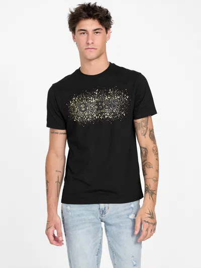 Guess Factory Frank Faux-leather Logo Tee In Black