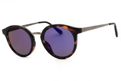 Guess Factory Gf0305 Round-frame Blue Mirror Sunglasses In Brown