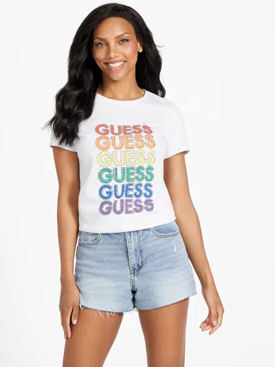 Guess Factory Gillian Rainbow Logo Tee In White