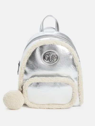 Guess Factory Gina Sherpa Backpack In Silver