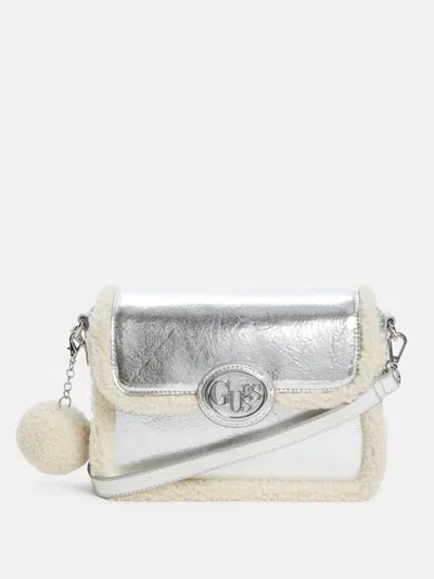 Guess Factory Gina Sherpa Crossbody In Silver