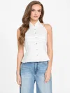 Guess Factory Giselle Halter Button Top In White