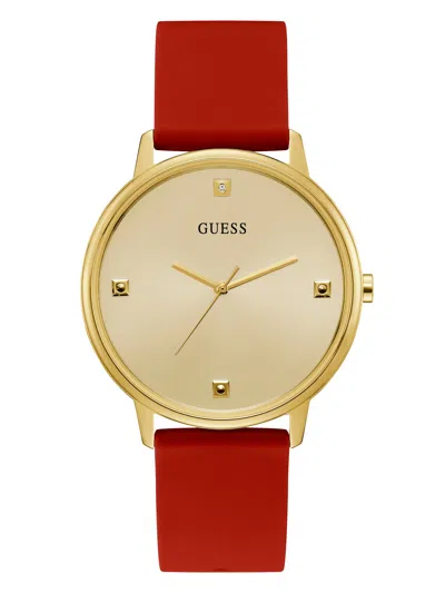 Guess Factory Gold-tone And Red Analog Watch