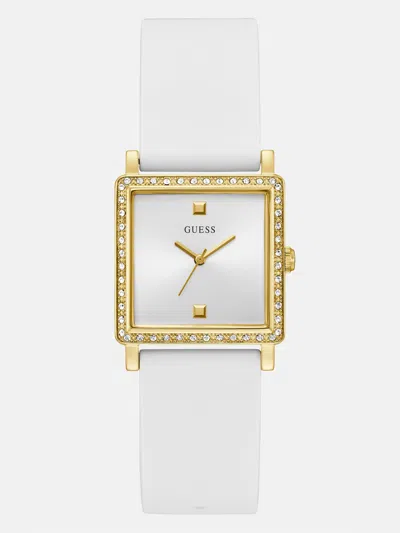 Guess Factory Gold-tone And White Square Analog Watch In Multi