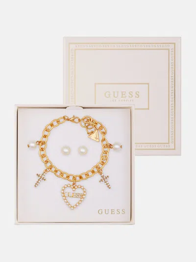 Guess Factory Gold-tone Charm Bracelet And Earrings Box Set