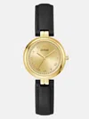 Guess Factory Gold-tone Crystal And Brown Leather Analog Watch In Black