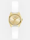 Guess Factory Gold-tone Crystal And White Silicone Analog Watch In Multi