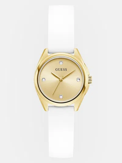 Guess Factory Gold-tone Crystal And White Silicone Analog Watch In Multi