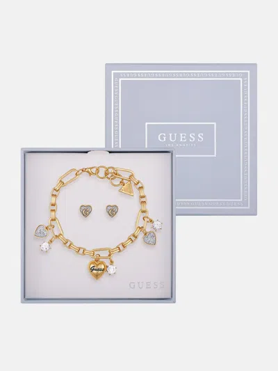 Guess Factory Gold-tone Glitter Heart Bracelet And Earrings Box Set