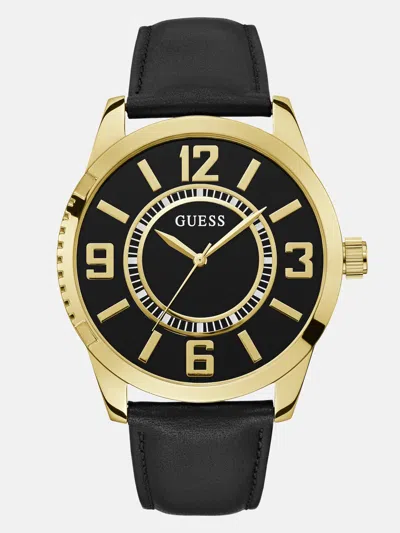 Guess Factory Gold-tone Leather Analog Watch In Black