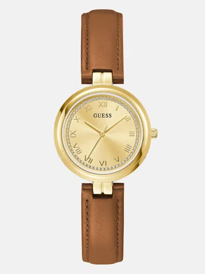 Guess Factory Gold-tone Leather Analog Watch In Brown