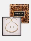 Guess Factory Gold-tone Rhinestone Stud Earrings And Bracelet Box Set In Gold
