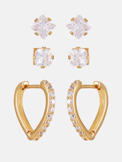 Guess Factory Gold-tone Stud & Huggie Earrings Box Set - 3 Pairs