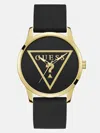 Guess Factory Gold-tone Triangle And Black Silicone Analog Watch
