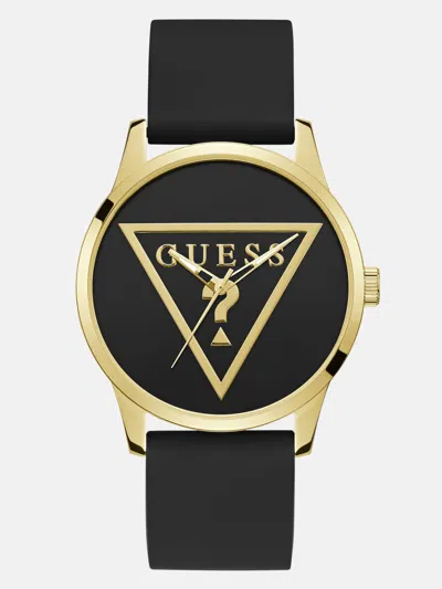 Guess Factory Gold-tone Triangle And Black Silicone Analog Watch