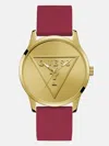 Guess Factory Gold-tone Triangle And Red Silicone Analog Watch