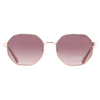 Guess Factory Gradient Bordeaux Geometric Ladies Sunglasses Gf6160 28t 58 In Bordeaux / Gold / Rose / Rose Gold
