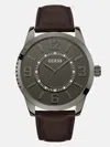 Guess Factory Gunmetal Leather Analog Watch In Multi