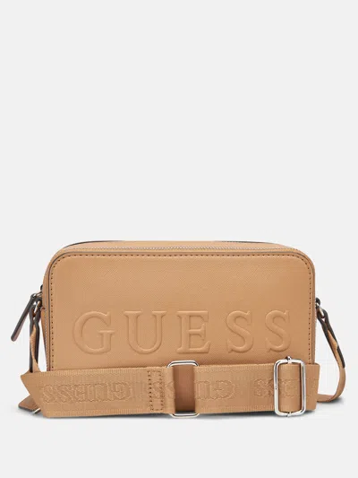 Guess Factory Haddington Mini Double-zip Crossbody In Brown