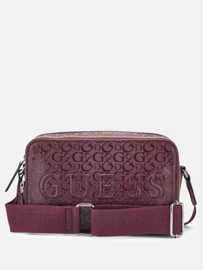 Guess Factory Haddington Mini Double-zip Crossbody In Red