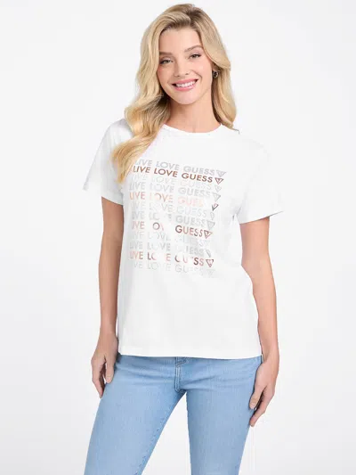 Guess Factory Halie Crewneck Rhinestone Tee In White