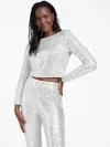 Guess Factory Hallie Sequin Crop Top In Silver