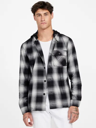 Guess Factory Hank Plaid Hooded Shirt In Black