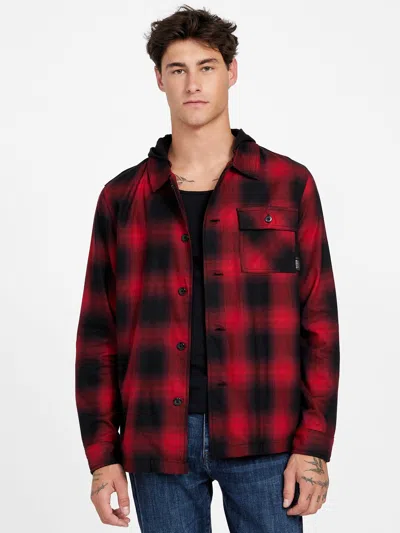 Guess Factory Hank Plaid Hooded Shirt In Red