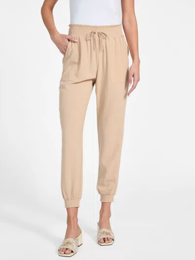 Guess Factory Harper Linen-blend Joggers In Beige
