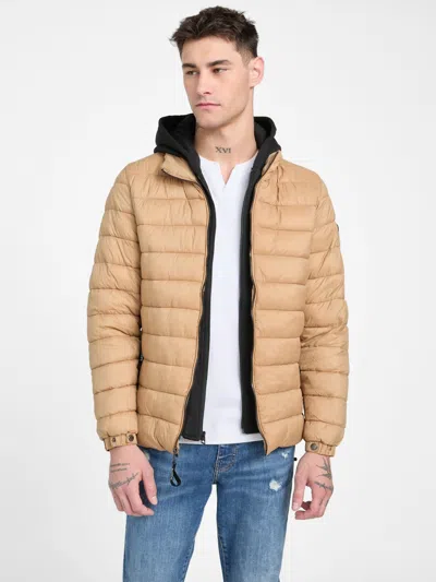 Guess Factory Harrison Hooded Quilted Jacket In Brown