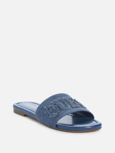 Guess Factory Havas Denim Slide Sandals In Blue