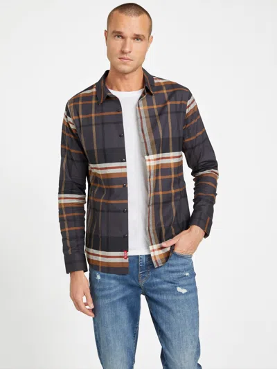 Guess Factory Henry Plaid Long-sleeve Shirt In Black