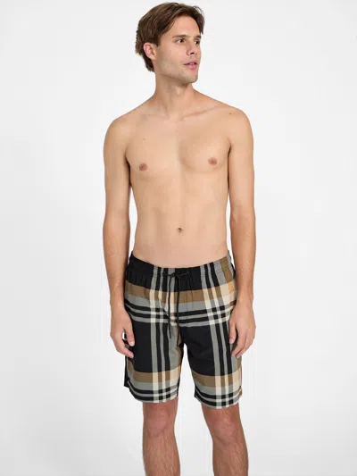 Guess Factory Hertz Plaid Swim Shorts In Black