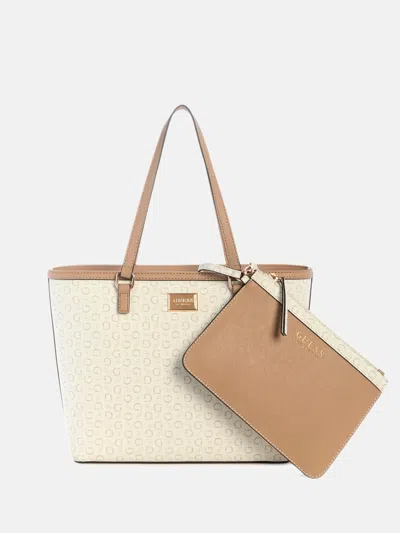 Guess Factory Hilda Logo Tote In Neutral