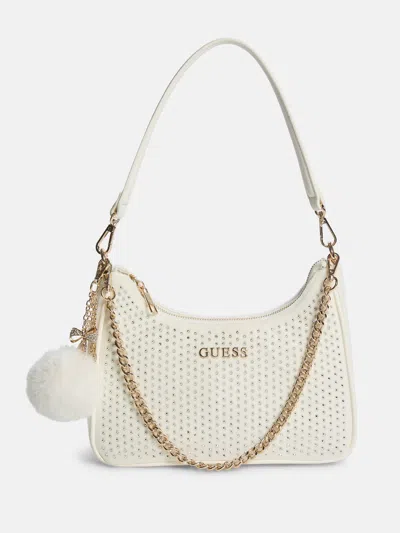 Guess Factory Holly Faux-fur Shoulder Bag In White