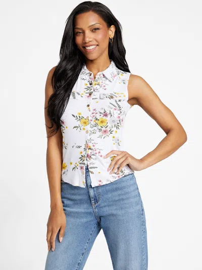 Guess Factory Ibiza Printed Top In White