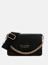 Guess Factory Indira Fold-over Mini Crossbody In Black